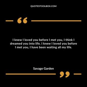 I knew I loved you before I met you, I think I dreamed you into life. I knew I loved you before I met you, I have been waiting all my life.