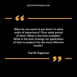 What do you want to get done? In what order of importance? Over what period of time? What is the time available? What is the best strategy for application of time to projects for the most effective results?