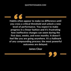 Habits often appear to make no difference until you cross a critical threshold and unlock a new level of performance. You expect to make progress in a linear fashion and it’s frustrating how ineffective changes can seem during the first days, weeks, and even months. It doesn’t feel like you are going anywhere. It’s a hallmark of any compounding process: the most powerful outcomes are delayed.
