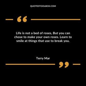Life is not a bed of roses, But you can chose to make your own roses. Learn to smile at things that use to break you