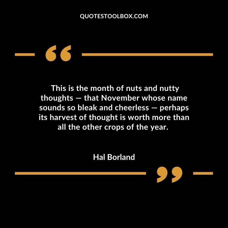 This is the month of nuts and nutty thoughts — that November whose name sounds so bleak and cheerless — perhaps its harvest of thought is worth more than all the other crops of the year.