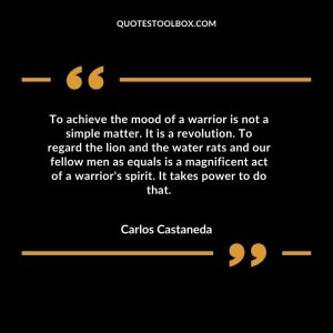 To achieve the mood of a warrior is not a simple matter. It is a revolution. To regard the lion and the water rats and our fellow men as equals is a magnificent act of a warrior's spirit. It takes power to do that