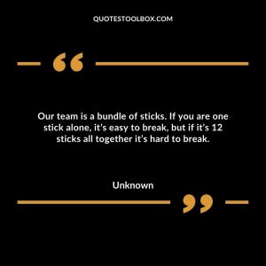 Our team is a bundle of sticks If you are one stick alone its easy to break but if it s 12 sticks all together its hard to break