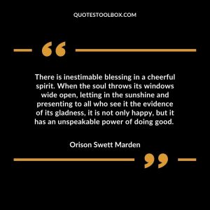There is inestimable blessing in a cheerful spirit. When the soul throws its windows wide open, letting in the sunshine and presenting to all who see it the evidence of its gladness, it is not only happy, but it has an unspeakable power of doing good.