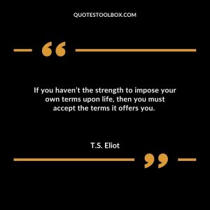 If you haven’t the strength to impose your own terms upon life, then you must accept the terms it offers you.