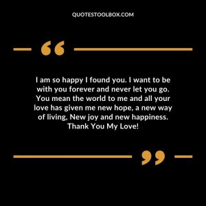 I am so happy I found you. I want to be with you forever and never let you go. You mean the world to me and all your love has given me new hope, a new way of living, New joy and new happiness. Thank You My Love!