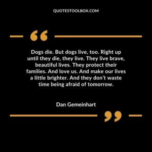 Dogs die. But dogs live, too. Right up until they die, they live. They live brave, beautiful lives. They protect their families. And love us. And make our lives a little brighter. And they don’t