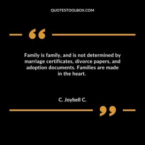 Family is family and is not determined by marriage certificates, divorce papers, and adoption documents. Families are made in the heart.