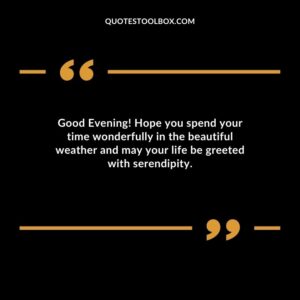 Good Evening! Hope you spend your time wonderfully in the beautiful weather and may your life be greeted with serendipity.