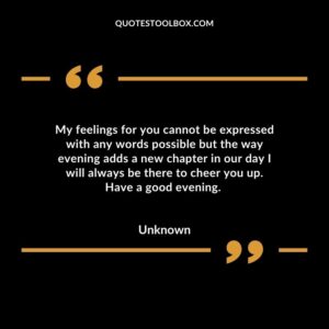 My feelings for you cannot be expressed with any words possible but the way evening adds a new chapter in our day I will always be there to cheer you up. Have a good evening.