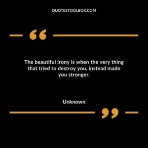 The beautiful irony is when the very thing that tried to destroy you, instead made you stronger.