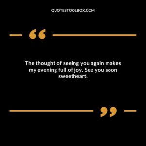 The thought of seeing you again makes my evening full of joy. See you soon sweetheart.