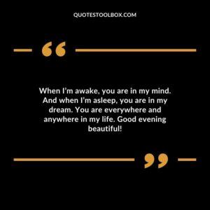 When I’m awake, you are in my mind. And when I’m asleep, you are in my dream. You are everywhere and anywhere in my life. Good evening beautiful!