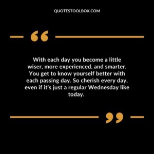 With each day you become a little wiser, more experienced, and smarter. You get to know yourself better with each passing day. So cherish every day, even if it’s just a regular Wednesday like today. 