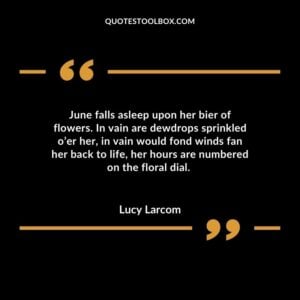 June falls asleep upon her bier of flowers. In vain are dewdrops sprinkled o’er her, in vain would fond winds fan her back to life, her hours are numbered on the floral dial.