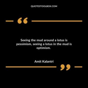 Seeing the mud around a lotus is pessimism, seeing a lotus in the mud is optimism.