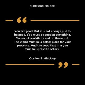 You are good. But it is not enough just to be good. You must be good at something. You must contribute well to the world. The world must be a better place for your presence. And the good that is