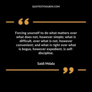 Forcing yourself to do what matters over what does not, however simple; what is difficult, over what is not, however convenient; and what is right over what is bogus, however expedient, is self-discipline.