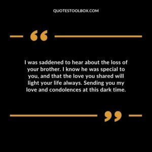 I was saddened to hear about the loss of your brother. I know he was special to you and that the love you shared will light your life always.