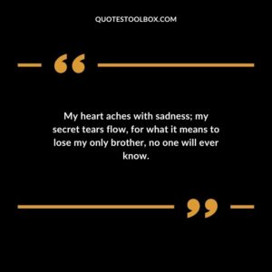 My heart aches with sadness my secret tears flow for what it means to lose my only brother no one will ever know.