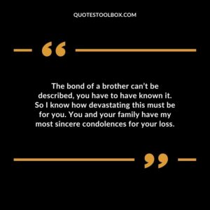 The bond of a brother cant be described you have to have known it. So I know how devastating this must be for you. You and your family have my most sincere condolences for your loss
