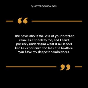 The news about the loss of your brother came as a shock to me and I cant possibly understand what it must feel like to experience the loss of a brother. You have my deepest condolences