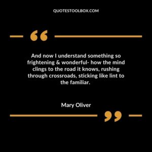 And now I understand something so frightening & wonderful how the mind clings to the road it knows, rushing through crossroads, sticking like lint to the familiar