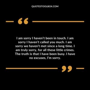 I am sorry I haven’t been in touch. I am sorry I haven’t called you much. I am sorry we haven’t met since a long time.