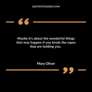 Maybe it's about the wonderful things that may happen if you break the ropes that are holding you