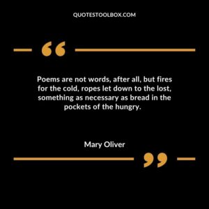 Poems are not words, after all, but fires for the cold, ropes let down to the lost, something as necessary as bread in the pockets of the hungry