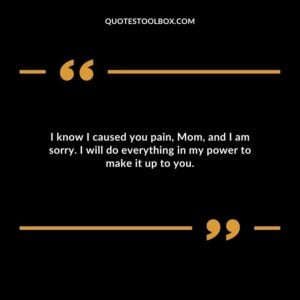 I know I caused you pain, Mom, and I am sorry. I will do everything in my power to make it up to you.