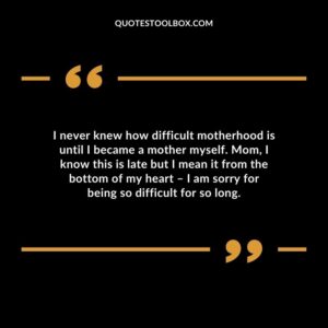 I never knew how difficult motherhood is until I became a mother myself. Mom, I know this is late but I mean it from the bottom of my heart – I am sorry for being so difficult