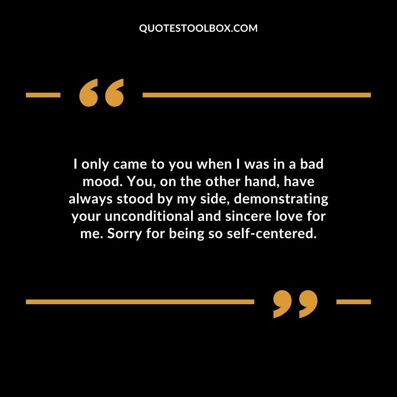 I only came to you when I was in a bad mood. You, on the other hand, have always stood by my side, demonstrating your unconditional and sincere love for me. Sorry for being so