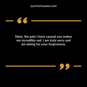 Mom, the pain I have caused you makes me incredibly sad. I am truly sorry and am asking for your forgiveness