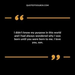 I didnt know my purpose in this world and I had always wondered why I was born until you were born to me. I love you son.