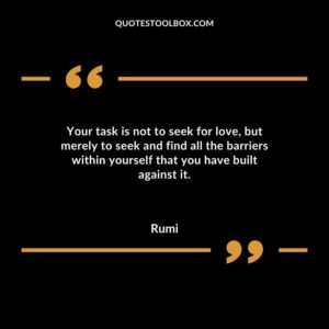 Your task is not to seek for love but merely to seek and find all the barriers within yourself that you have built against it.