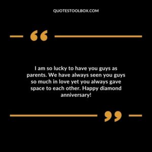 I am so lucky to have you guys as parents. We have always seen you guys so much in love yet you always gave space to each other. Happy diamond anniversary!