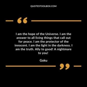 I am the hope of the Universe. I am the answer to all living things that call out for peace. I am the protector of the innocent. I am the light in the darkness.