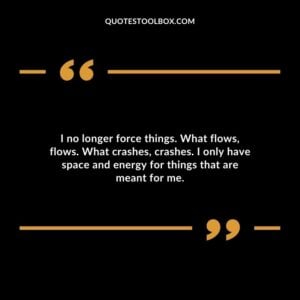 I no longer force things. What flows, flows. What crashes, crashes. I only have space and energy for things that are meant for me.