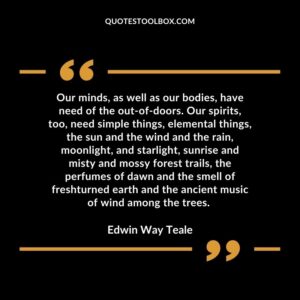 Our minds, as well as our bodies, have need of the out of doors. Our spirits, too, need simple things, elemental things, the sun and the wind and the rain, moonlight, and starlight