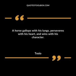 A horse gallops with his lungs, perseveres with his heart, and wins with his character.