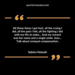 All those times I got hurt, all the crying I did, all the pain I felt, all the fighting I did with my life at stake… And my reward was her name and a single smile. Jeez… Talk about