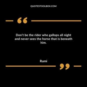 Don’t be the rider who gallops all night and never sees the horse that is beneath him.