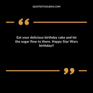Eat your delicious birthday cake and let the sugar flow to there. Happy Star Wars birthday!!