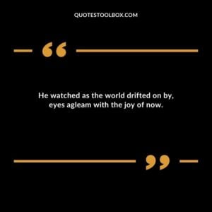 He watched as the world drifted on by, eyes agleam with the joy of now.