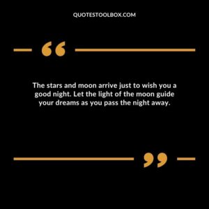 The stars and moon arrive just to wish you a good night. Let the light of the moon guide your dreams as you pass the night away.