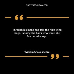 Through his mane and tail, the high wind sings, fanning the hairs who wave like feathered wings.