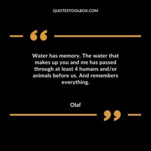 Water has memory. The water that makes up you and me has passed through at least 4 humans andor animals before us. And remembers everything.
