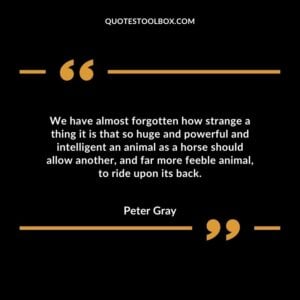 We have almost forgotten how strange a thing it is that so huge and powerful and intelligent an animal as a horse should allow another, and far more feeble animal, to ride upon its back.
