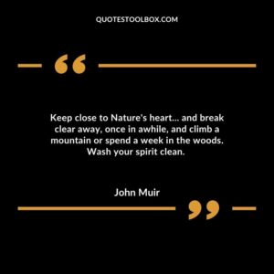 Keep close to Nature's heart... and break clear away, once in awhile, and climb a mountain or spend a week in the woods. Wash your spirit clean.